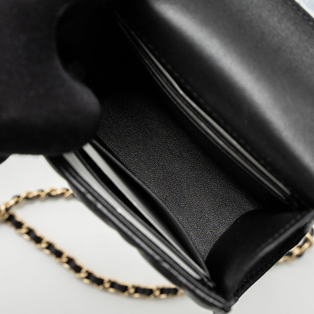Chanel Top Handle Mini Flap Bag Lambskin Black L (Microchip)