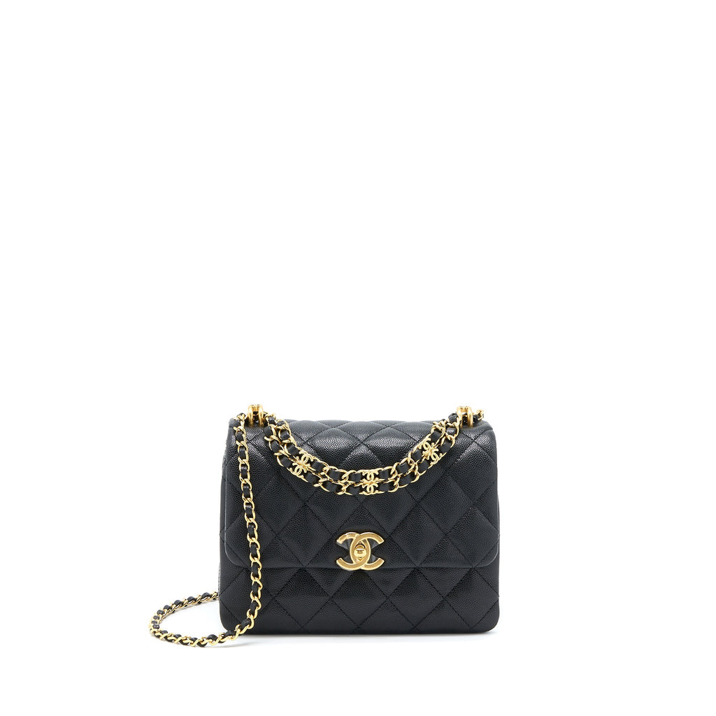 Chanel 22K Coco First Flap Bag Grained Calfskin Black (Microchip)