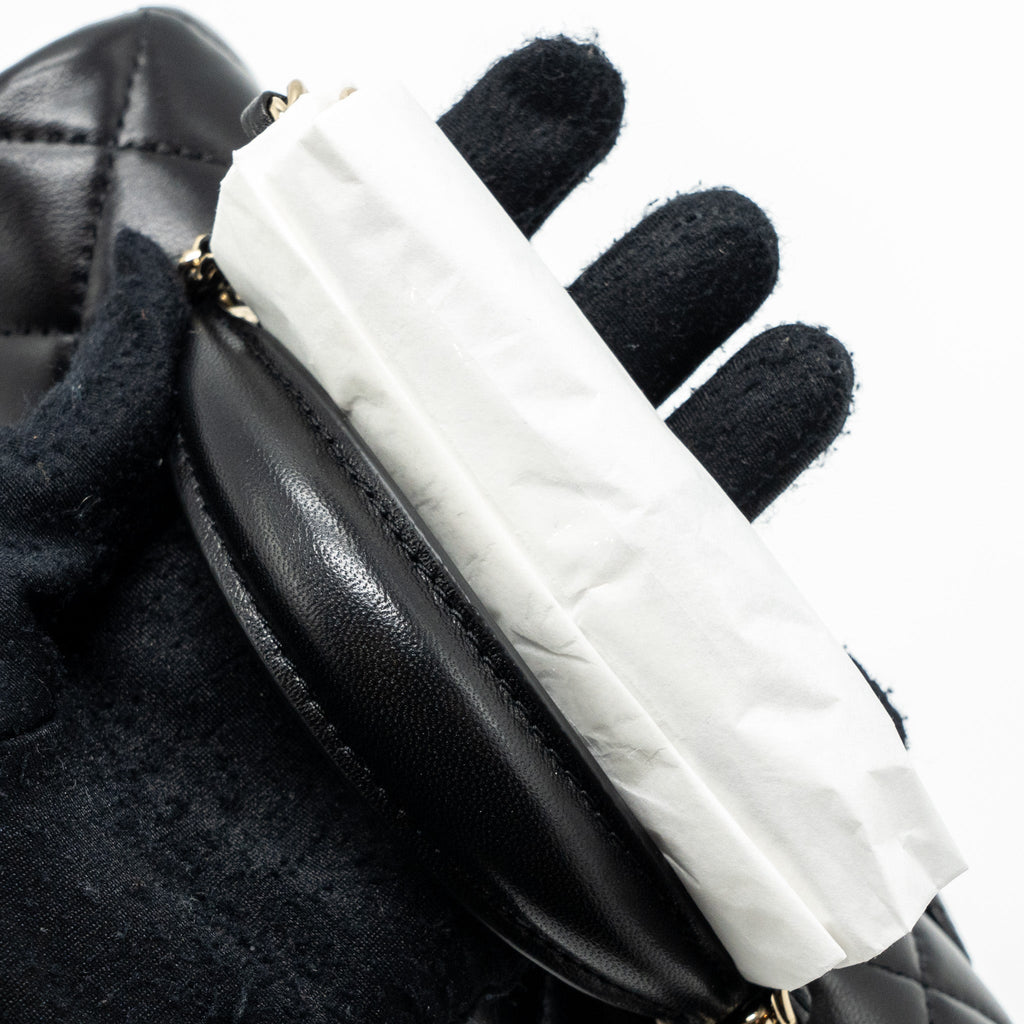 Chanel top handle mini rectangular flap bag lambskin black L (microchip)