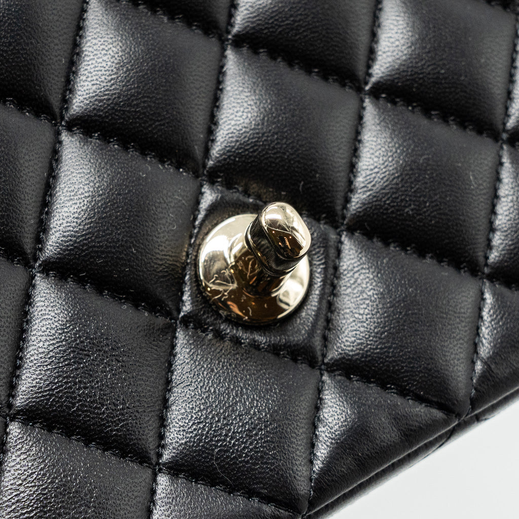 Chanel top handle mini rectangular flap bag lambskin black L (microchip)
