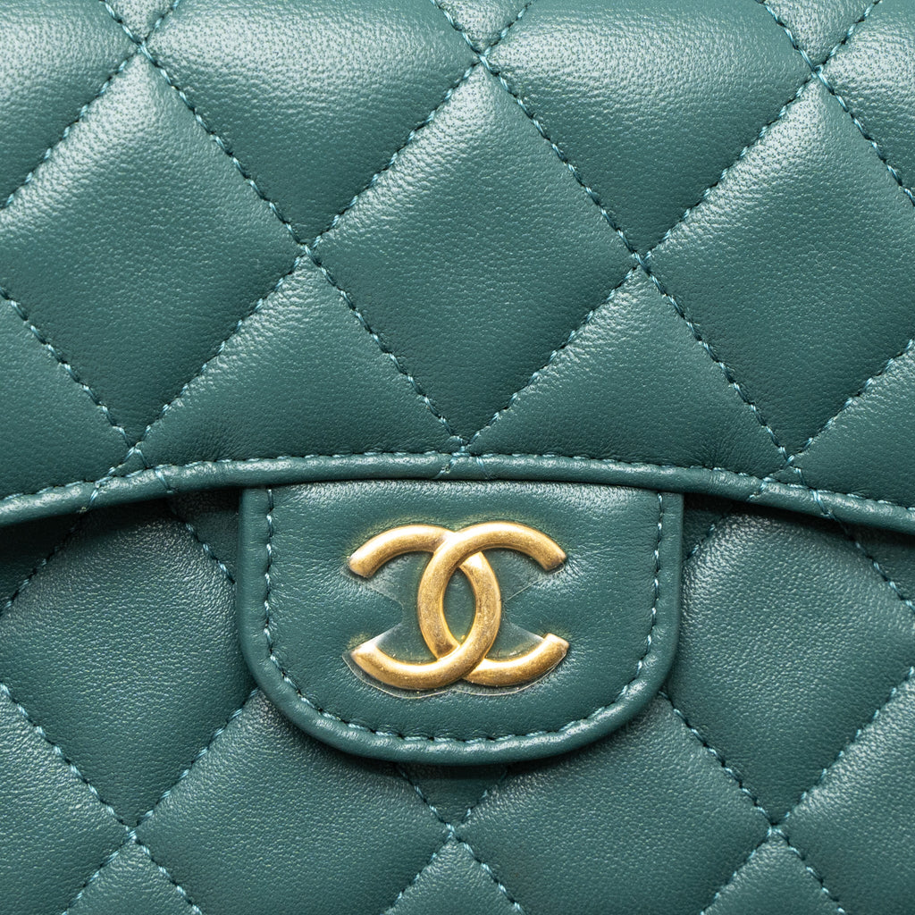 Chanel Mini Top Handle Flap Bag Lambskin Green Brushed