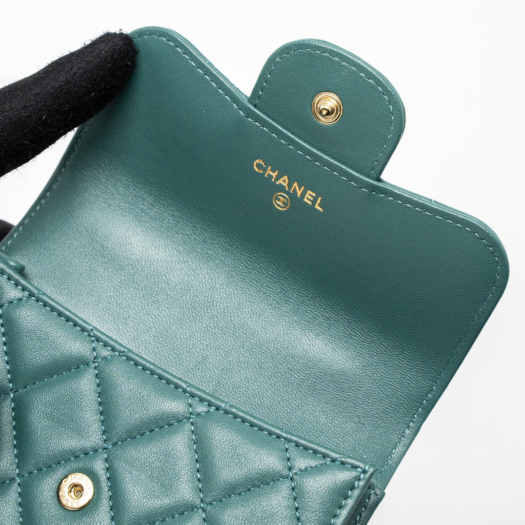 Chanel Mini Top Handle Flap Bag Lambskin Green Brushed