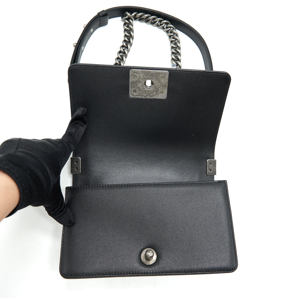 Chanel Small Boy Bag Caviar Black Ruthenium Hardware