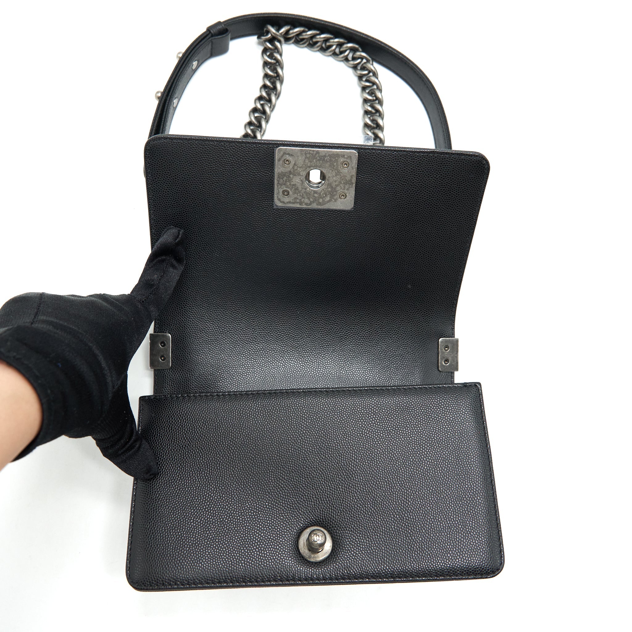 Chanel Small Boy Bag Caviar Black Ruthenium Hardware