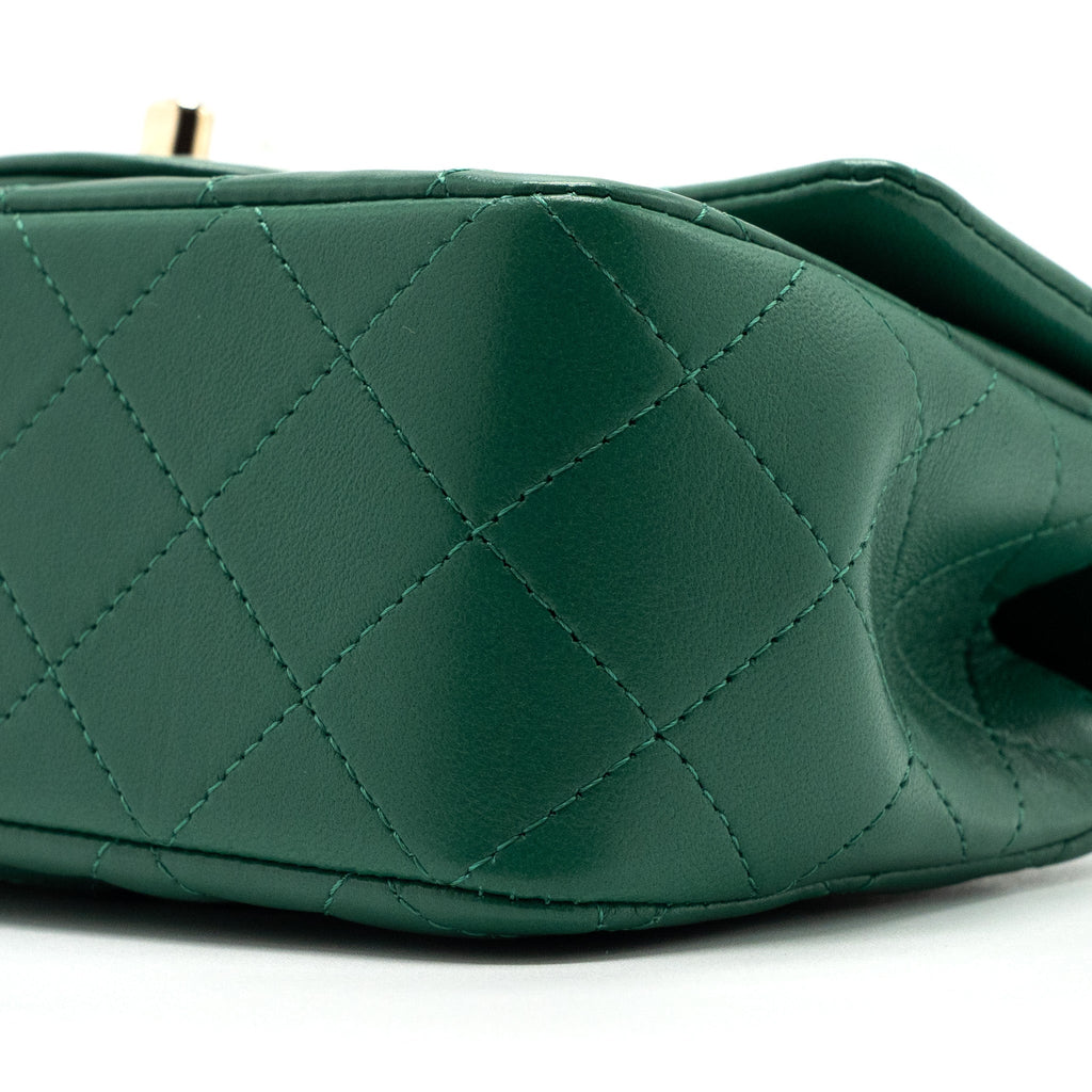 Chanel Top Handle Mini Flap Bag with Chain Lambskin Green L (Microchip)