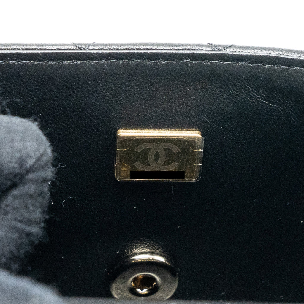 Chanel top handle mini rectangular flap bag lambskin black L (microchip)
