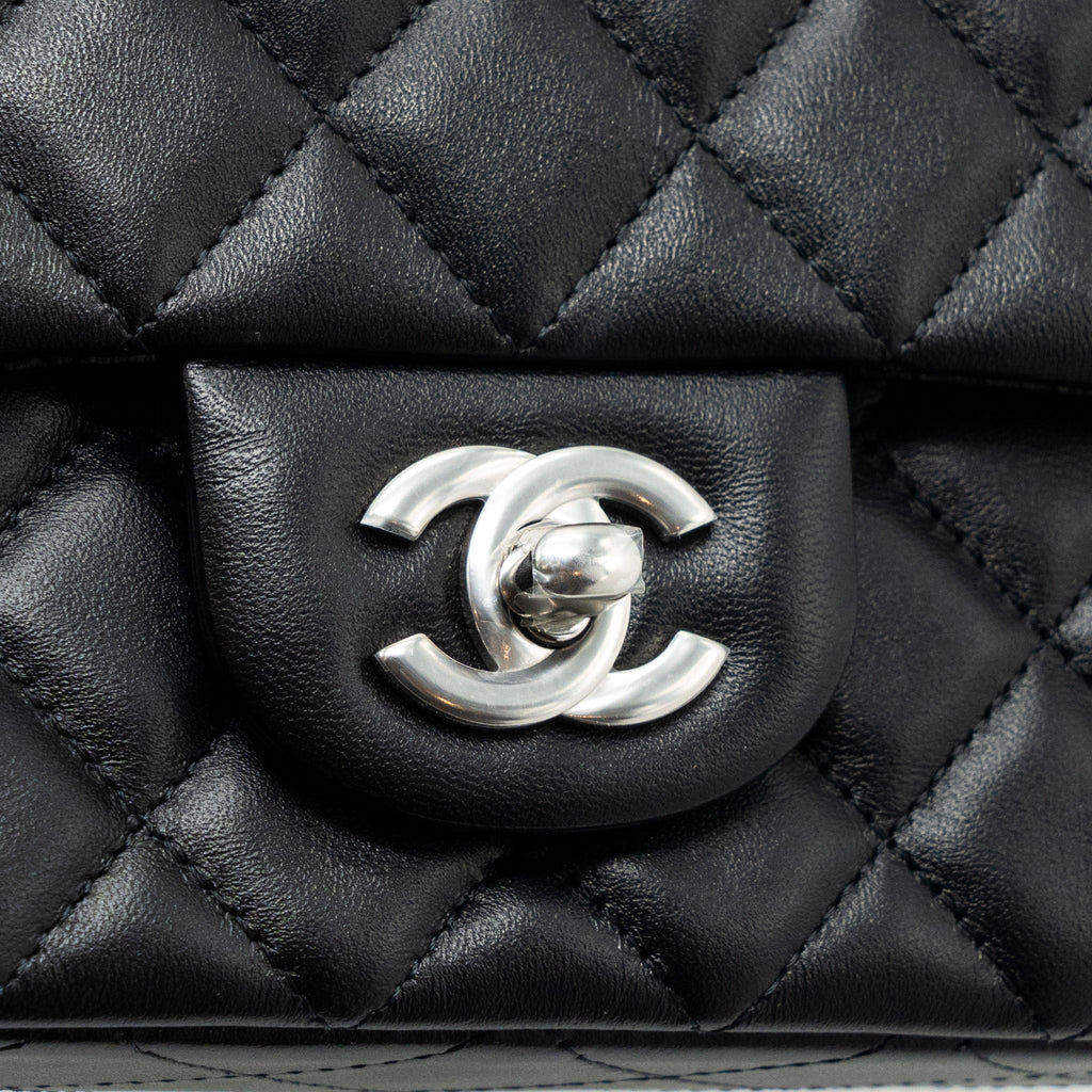 Chanel mini rectangular flap bag lambskin black  (MICrochip)