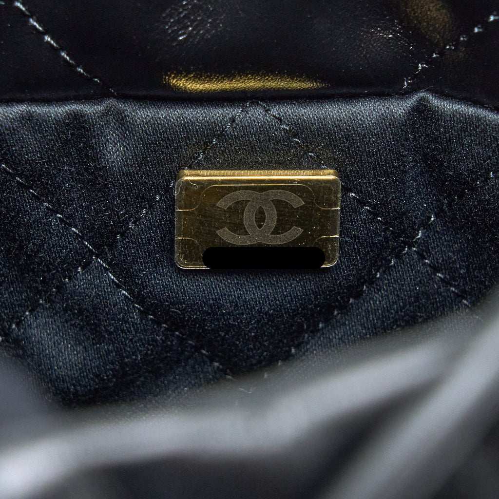Chanel 23s Mini 22 Bag Shiny Calfskin Black Brushed (Microchip)