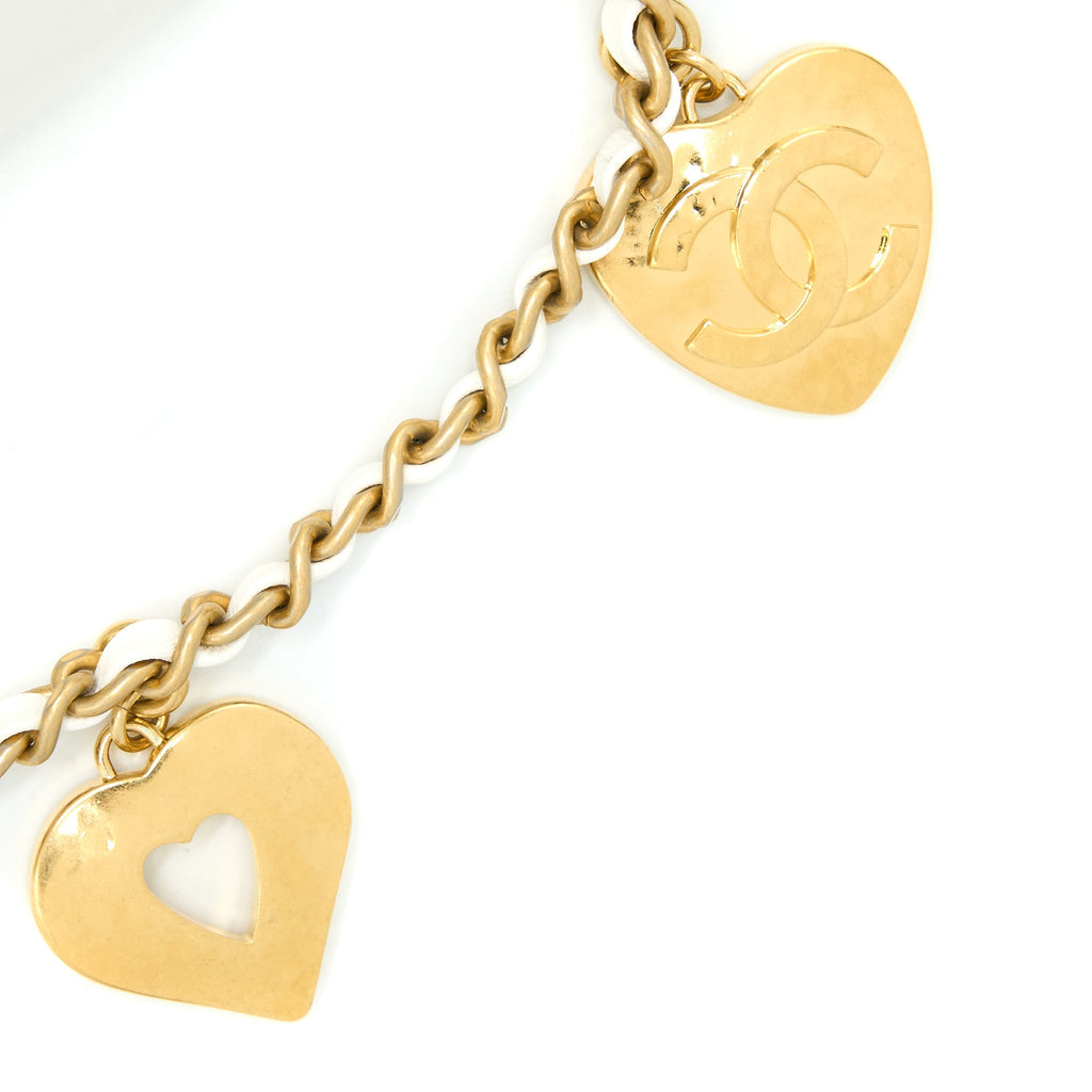 Chanel Quilted Flap Bag With Heart Charm Chain Lambskin White (Microchip)