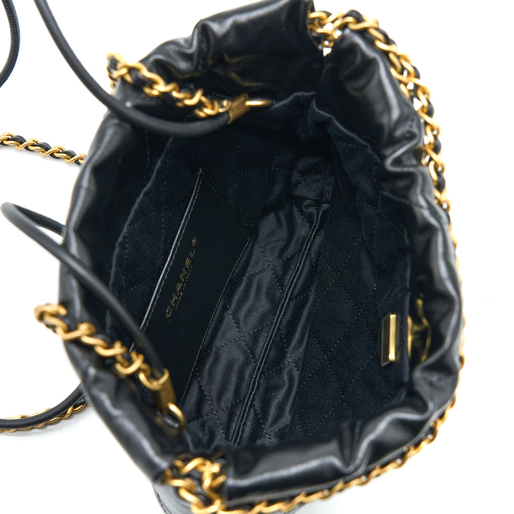 Chanel 23s Mini 22 Bag Shiny Calfskin Black Brushed (Microchip)