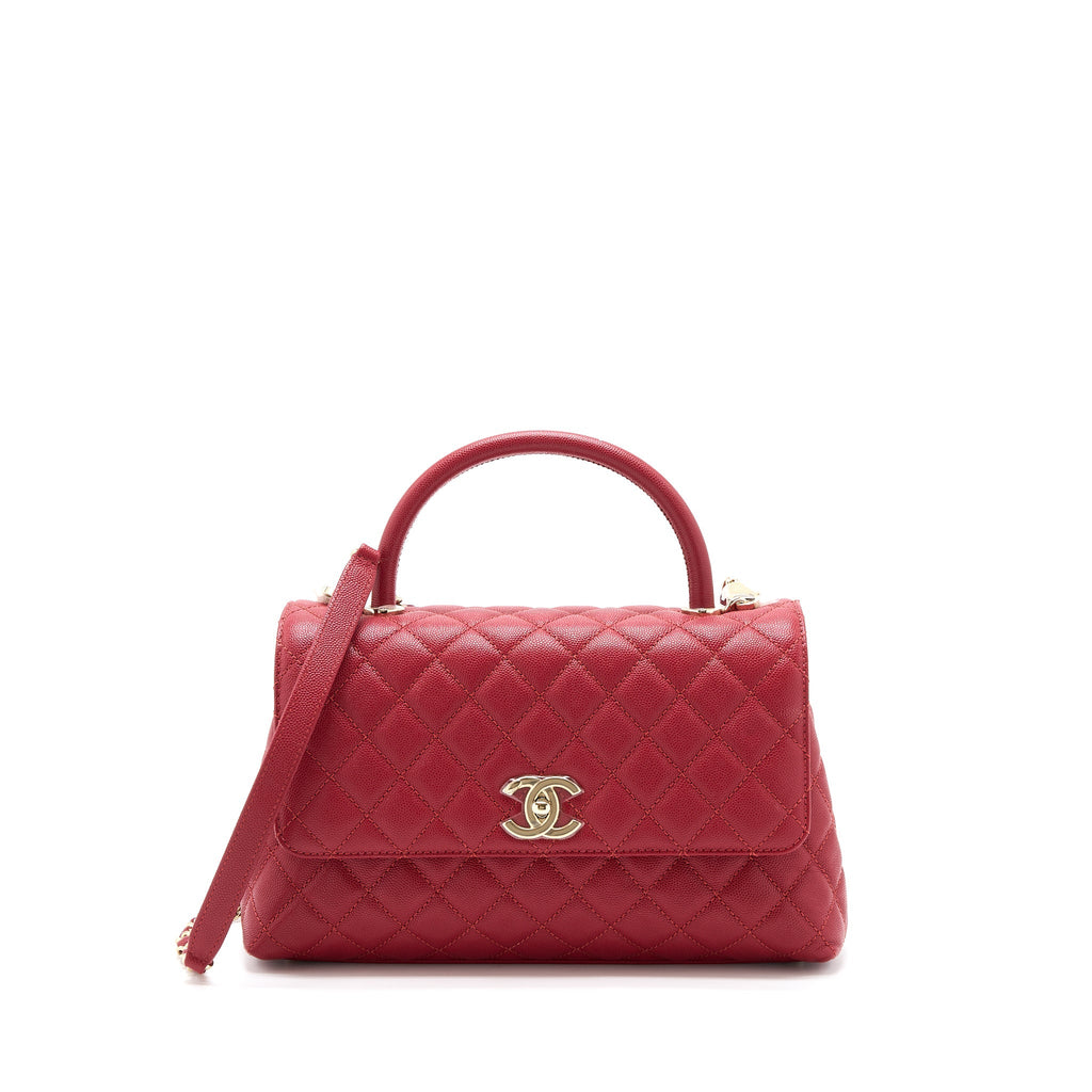 Chanel Medium Coco Handle Caviar Red L (Microchip)