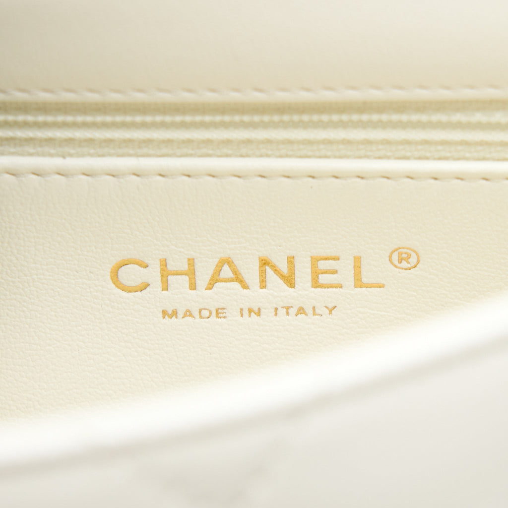 Chanel Quilted Flap Bag With Heart Charm Chain Lambskin White (Microchip)