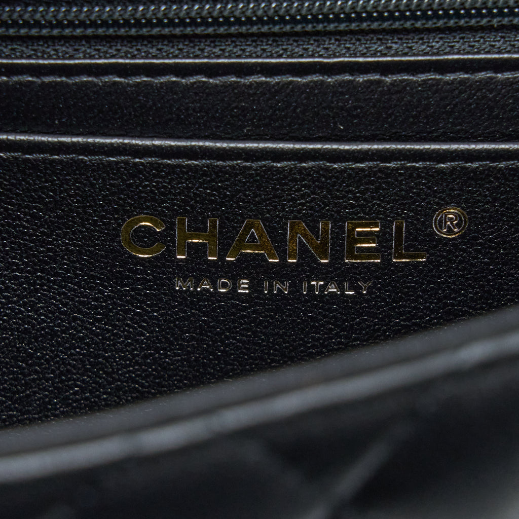 Chanel Top Handle Mini Rectangular Flap Bag Lambskin Black L (Microchip)