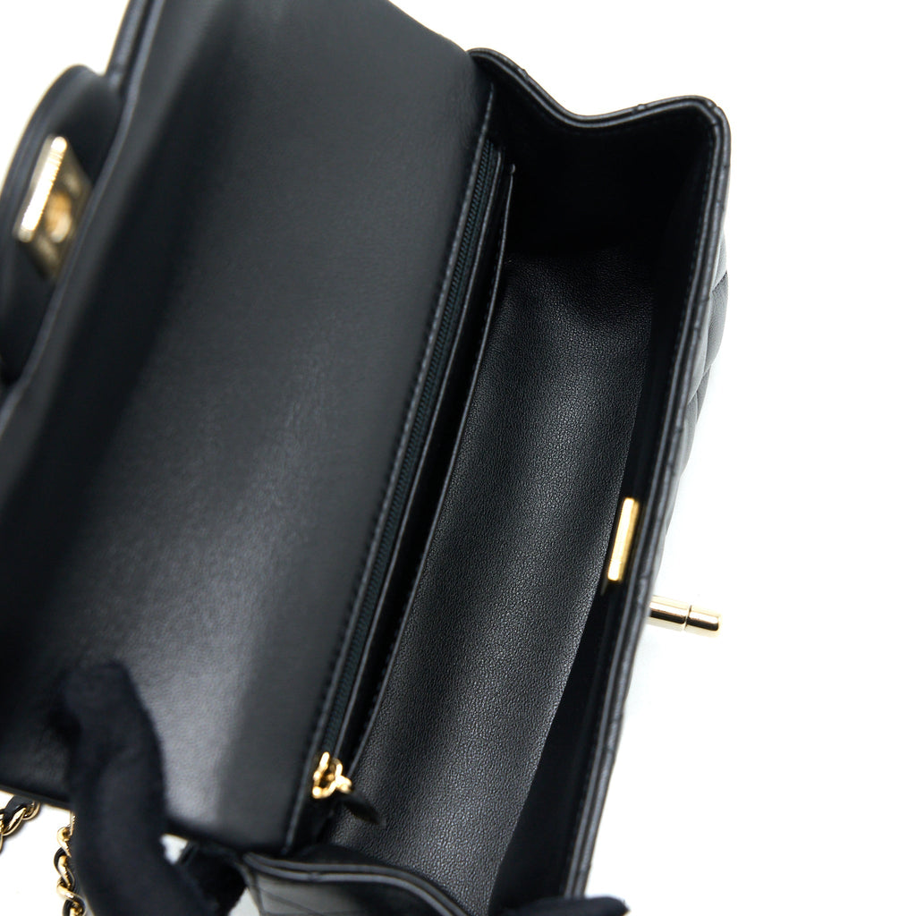 Chanel Top Handle Mini Rectangular Flap Bag Lambskin Black L (Microchip)