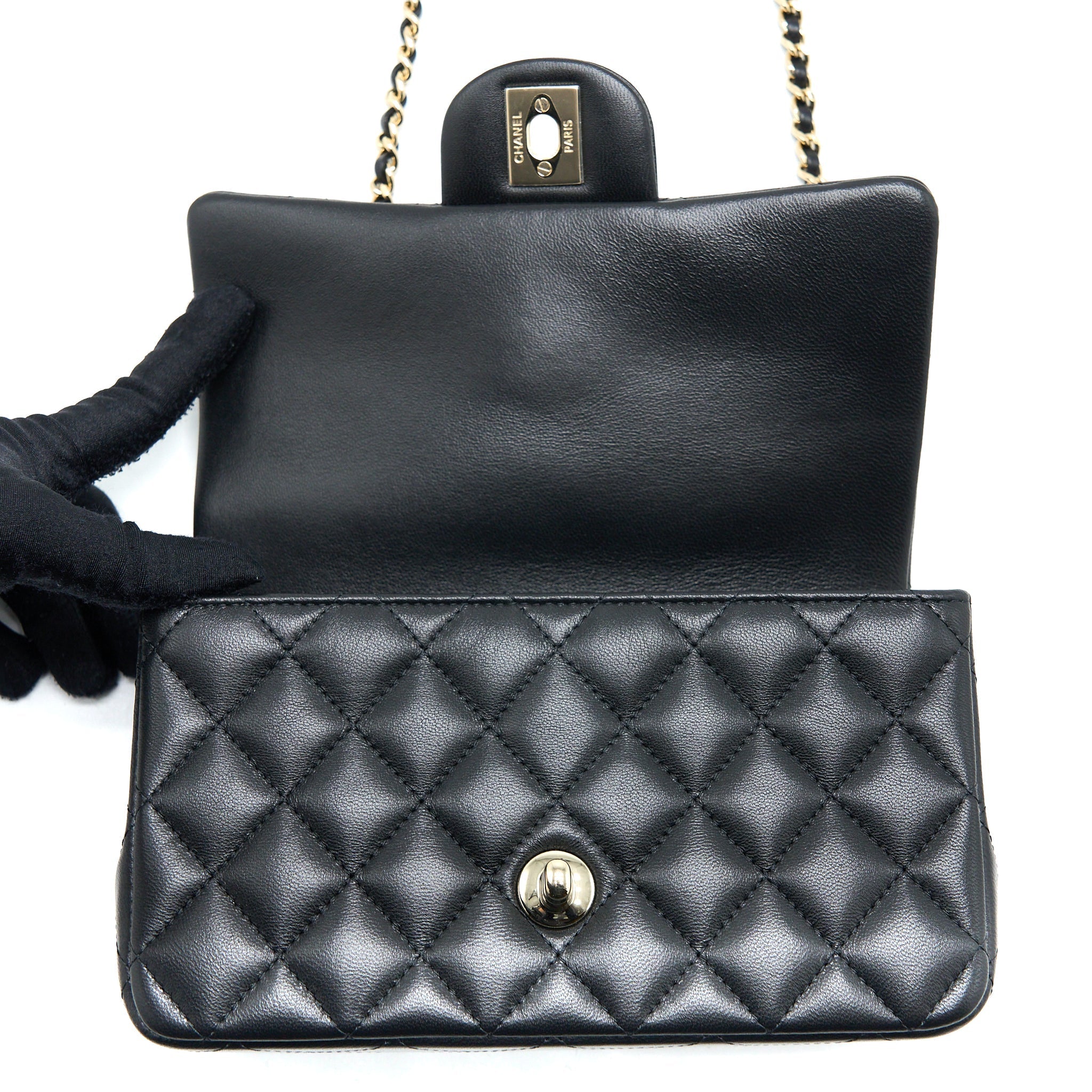 Chanel Top Handle Mini Rectangular Flap Bag Lambskin Black L (Microchip)
