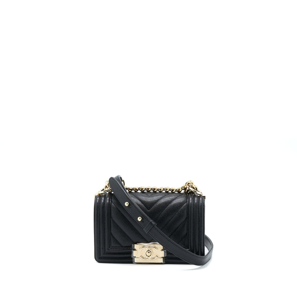 Chanel Small Boy Bag Chevron Caviar Black L