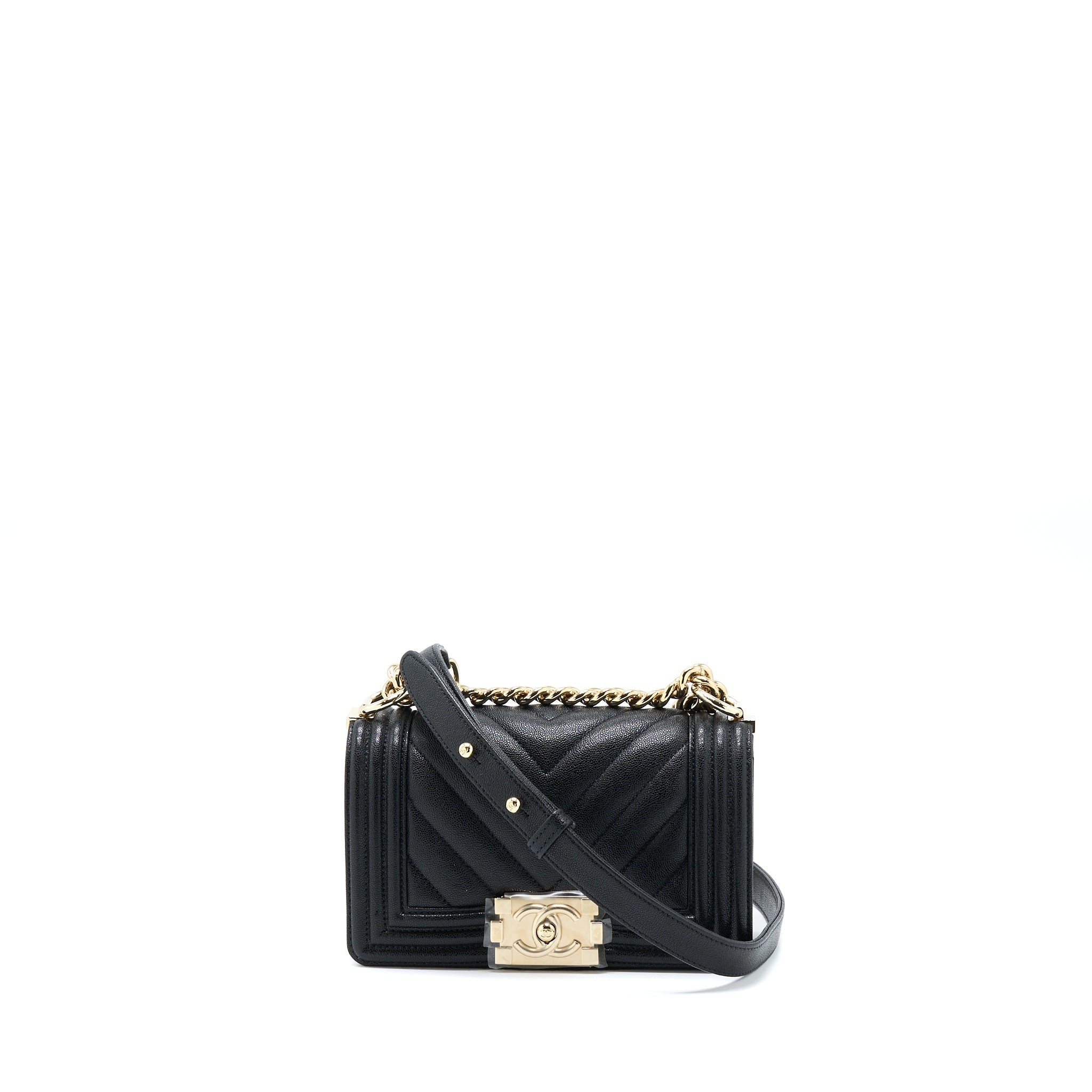 Chanel Small Boy Bag Chevron Caviar Black L