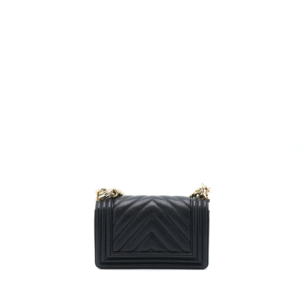 Chanel Small Boy Bag Chevron Caviar Black L