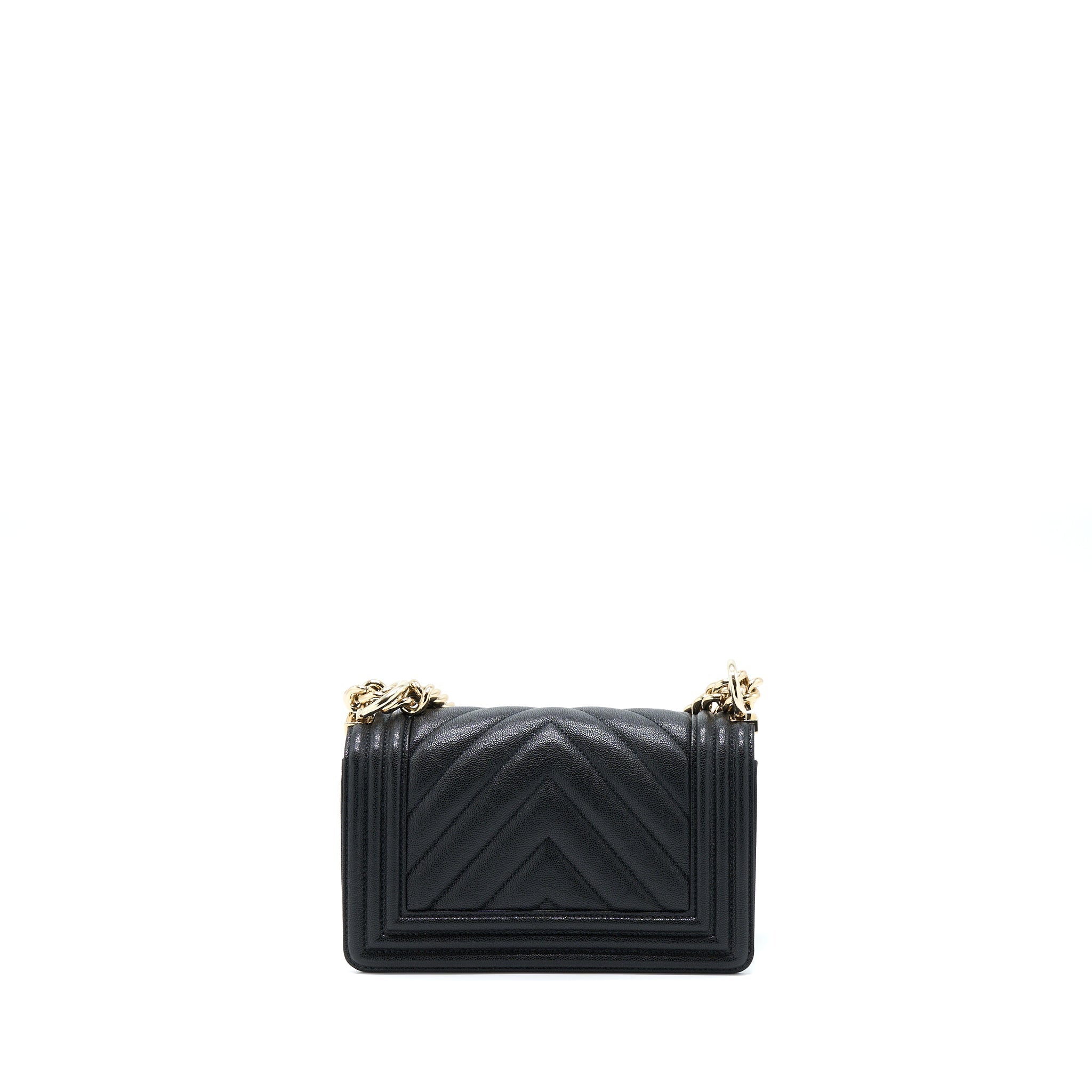 Chanel Small Boy Bag Chevron Caviar Black L