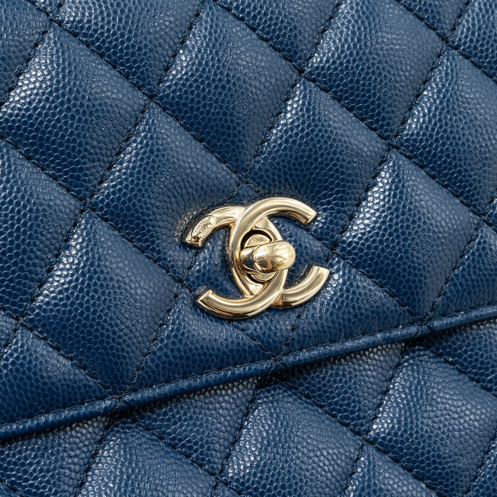 Chanel Small Coco Handle With Lizard Embossed Handle Caviar Navy L(microchip)