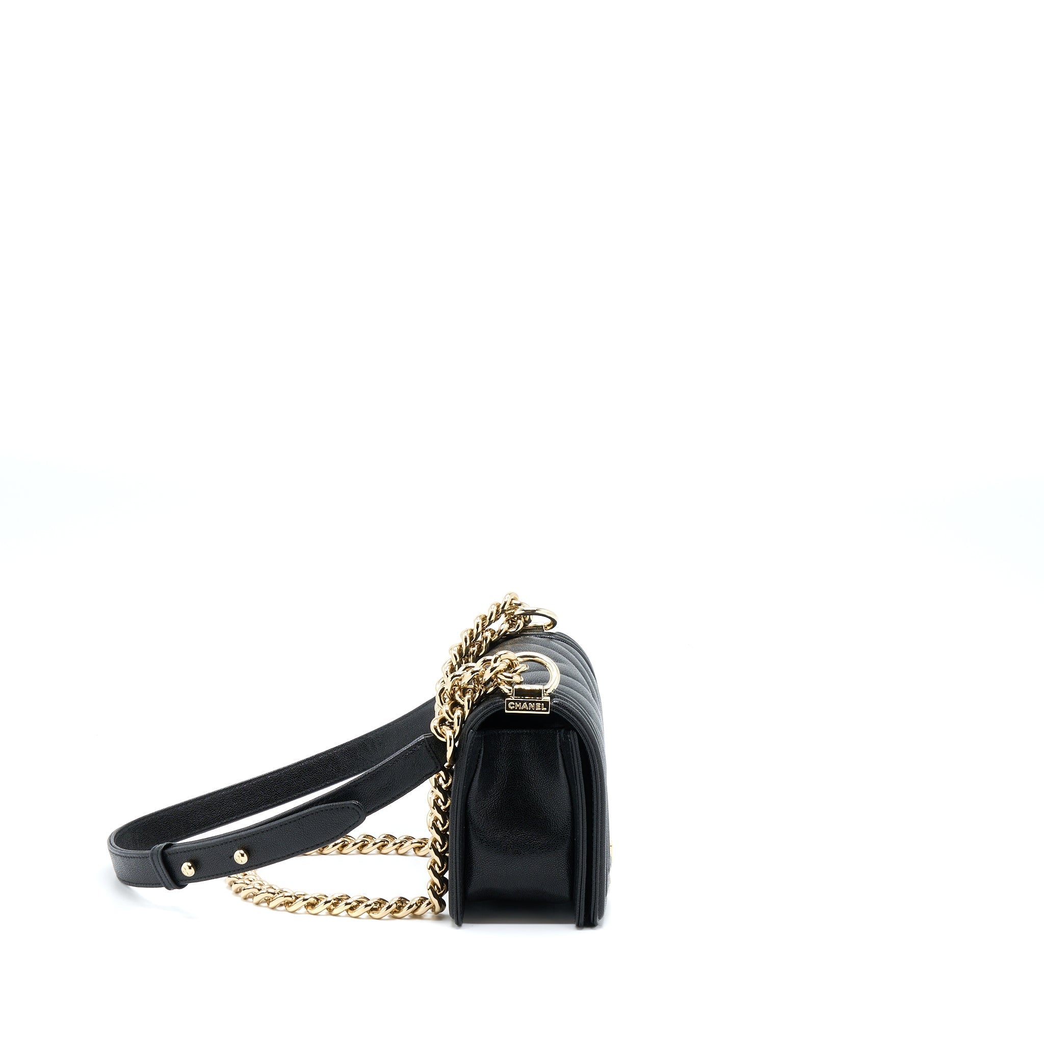 Chanel Small Boy Bag Chevron Caviar Black L