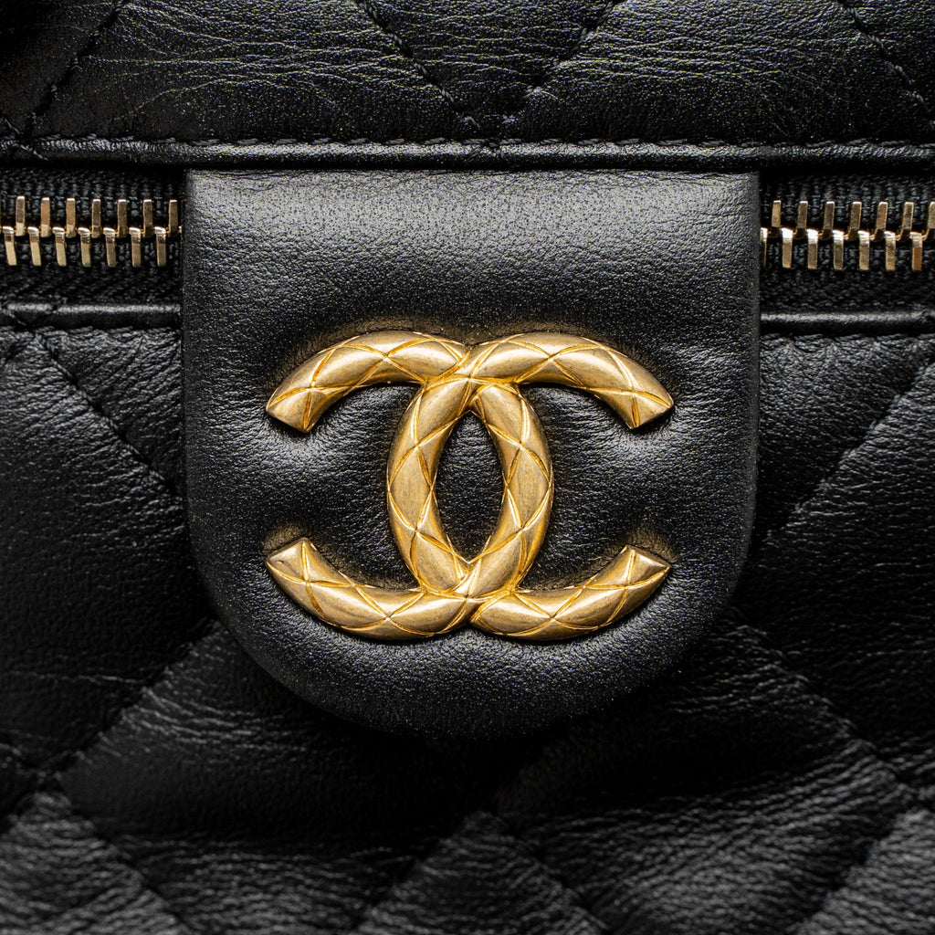 Chanel Top Handle Vanity Crossbody Bag Calfskin Black Brushed  (Microchip)