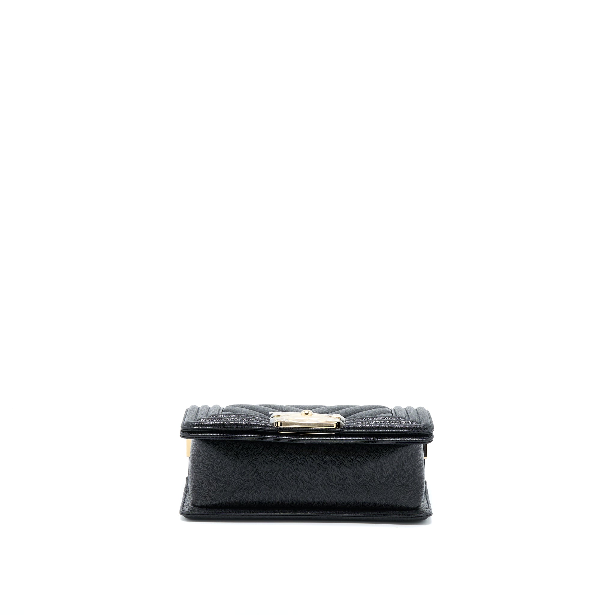 Chanel Small Boy Bag Chevron Caviar Black L