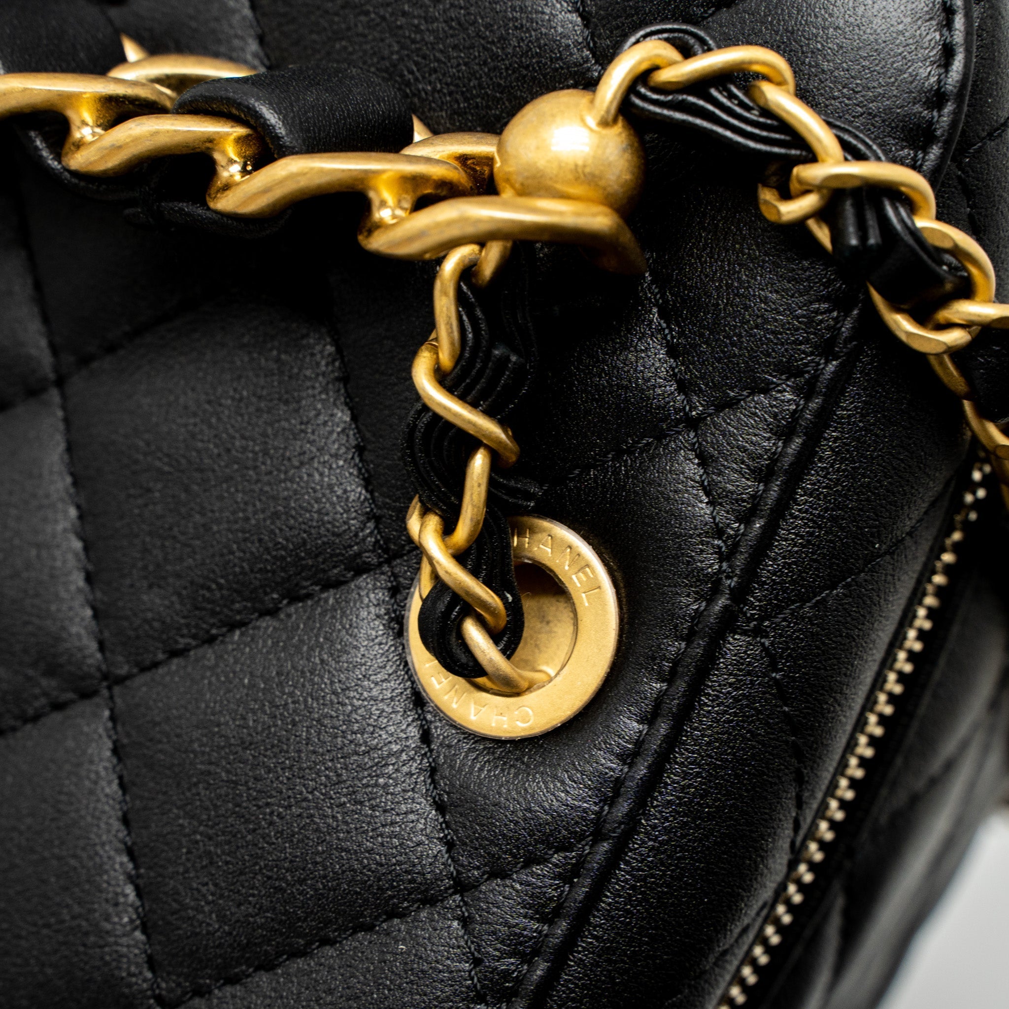Chanel Top Handle Vanity Crossbody Bag Calfskin Black Brushed  (Microchip)