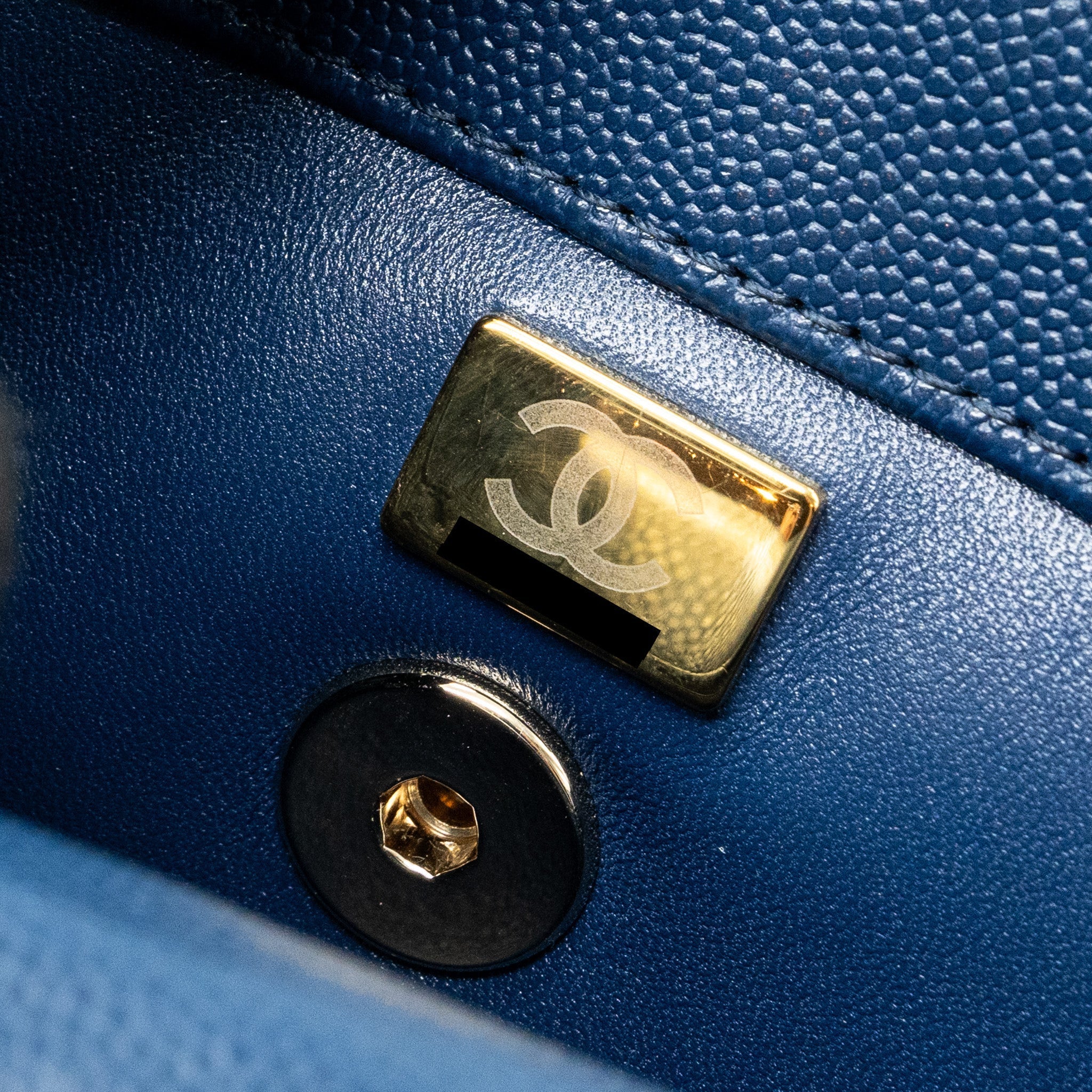 Chanel Small Coco Handle With Lizard Embossed Handle Caviar Navy L(microchip)