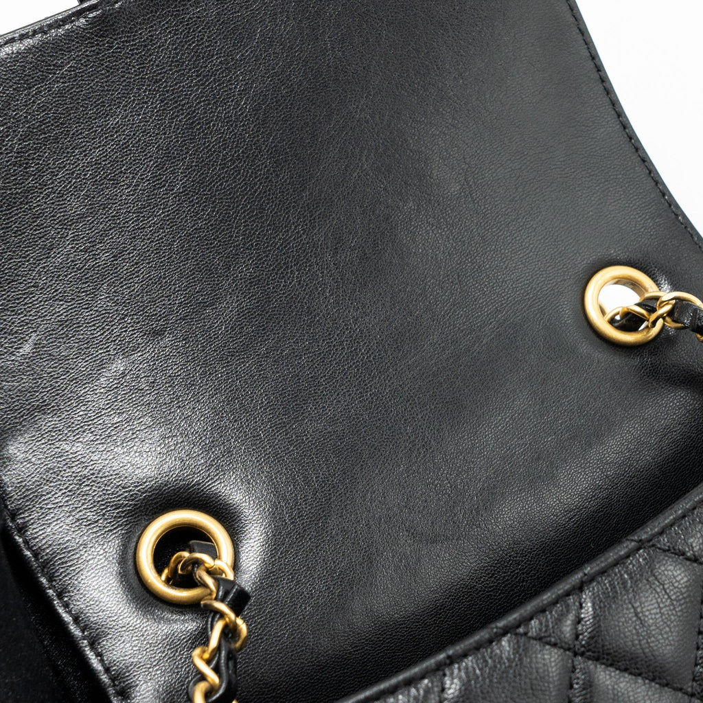 Chanel 22K retro new square large flap bag goatskin black  (microchip)