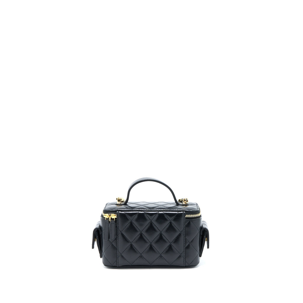 Chanel 22K Top Handle Pocket Long Vanity With Chain Black
