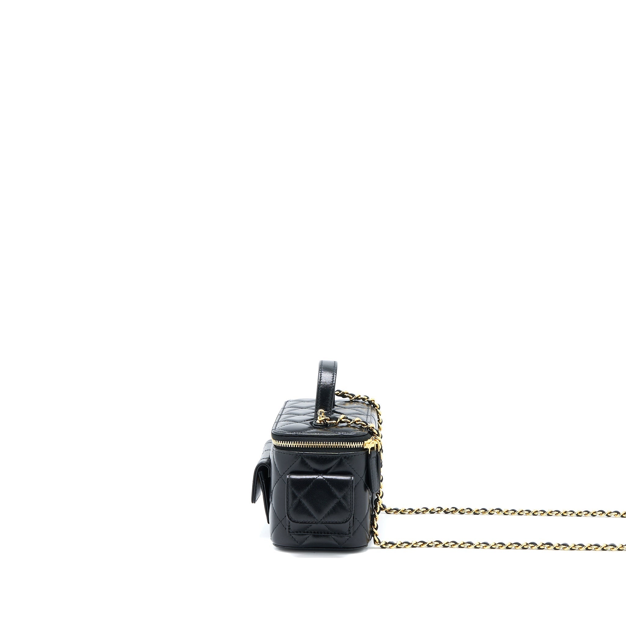 Chanel 22K Top Handle Pocket Long Vanity With Chain Black