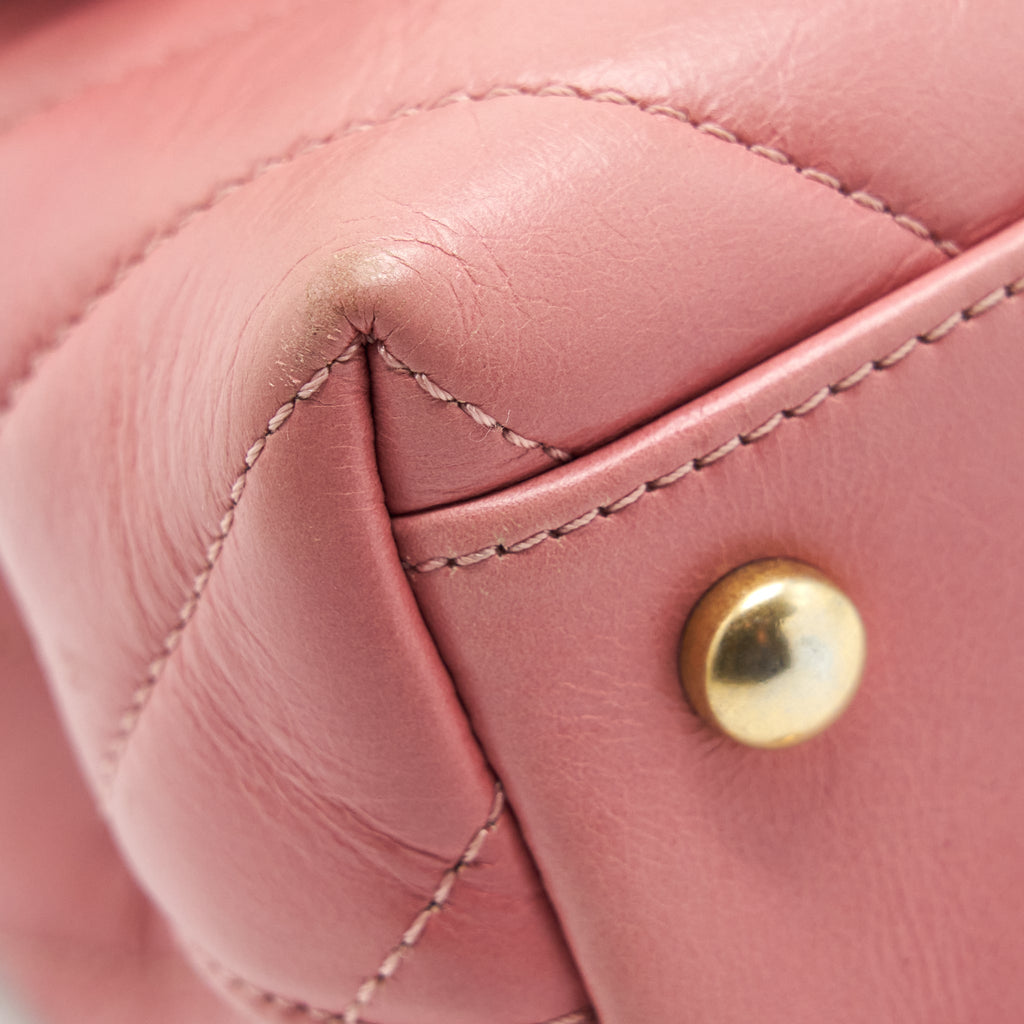 Chanel Small Coco Handle Chevron Calfskin With Lizard Handle Pink
