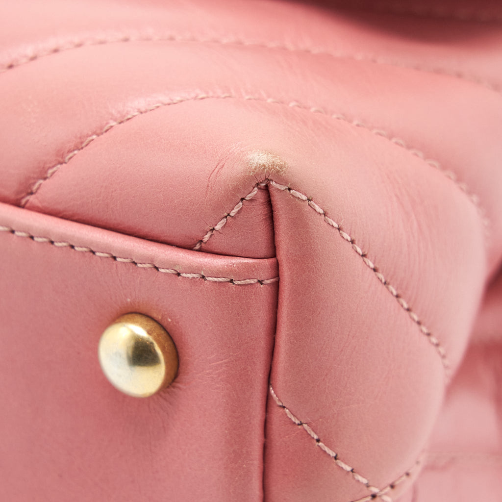 Chanel Small Coco Handle Chevron Calfskin With Lizard Handle Pink