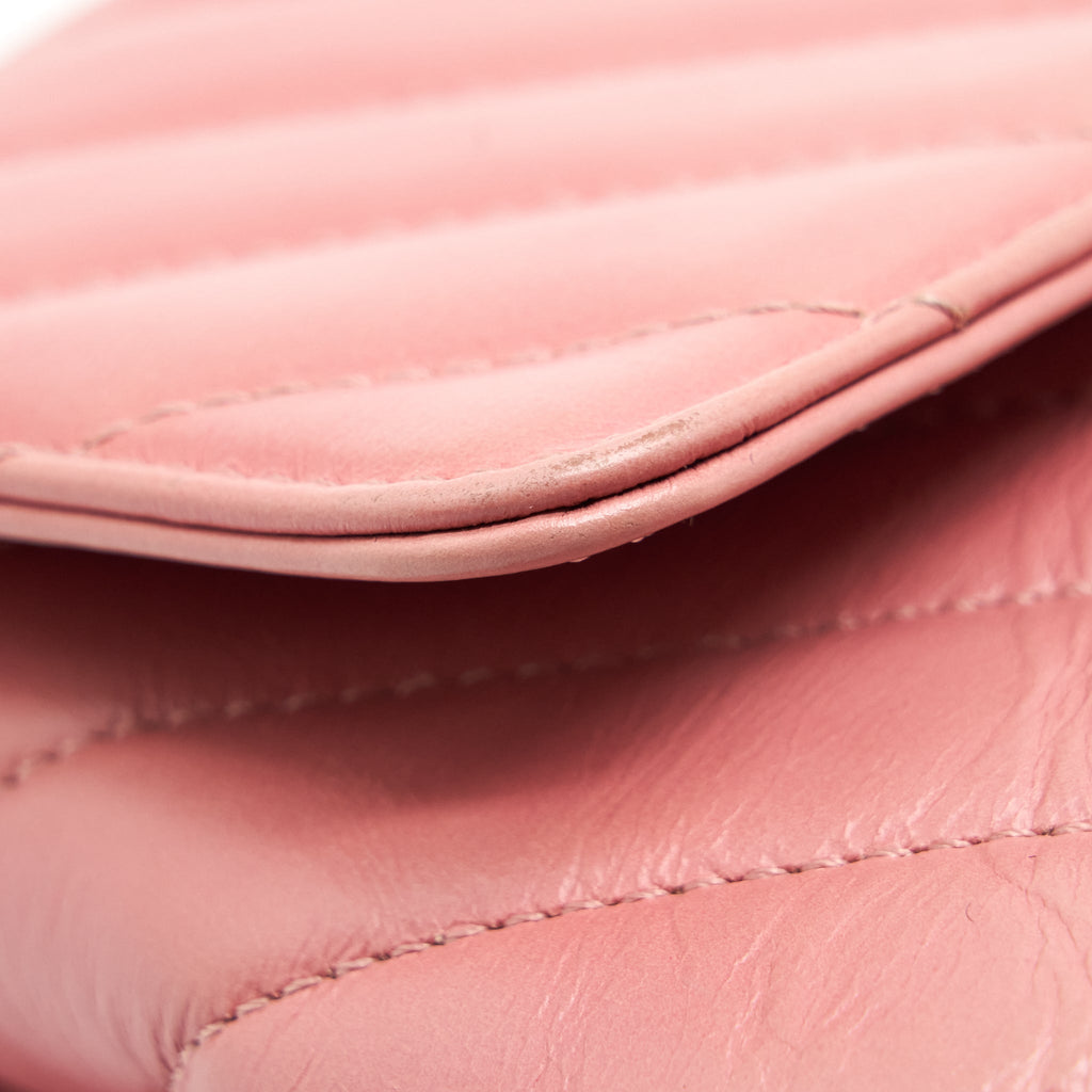 Chanel Small Coco Handle Chevron Calfskin With Lizard Handle Pink