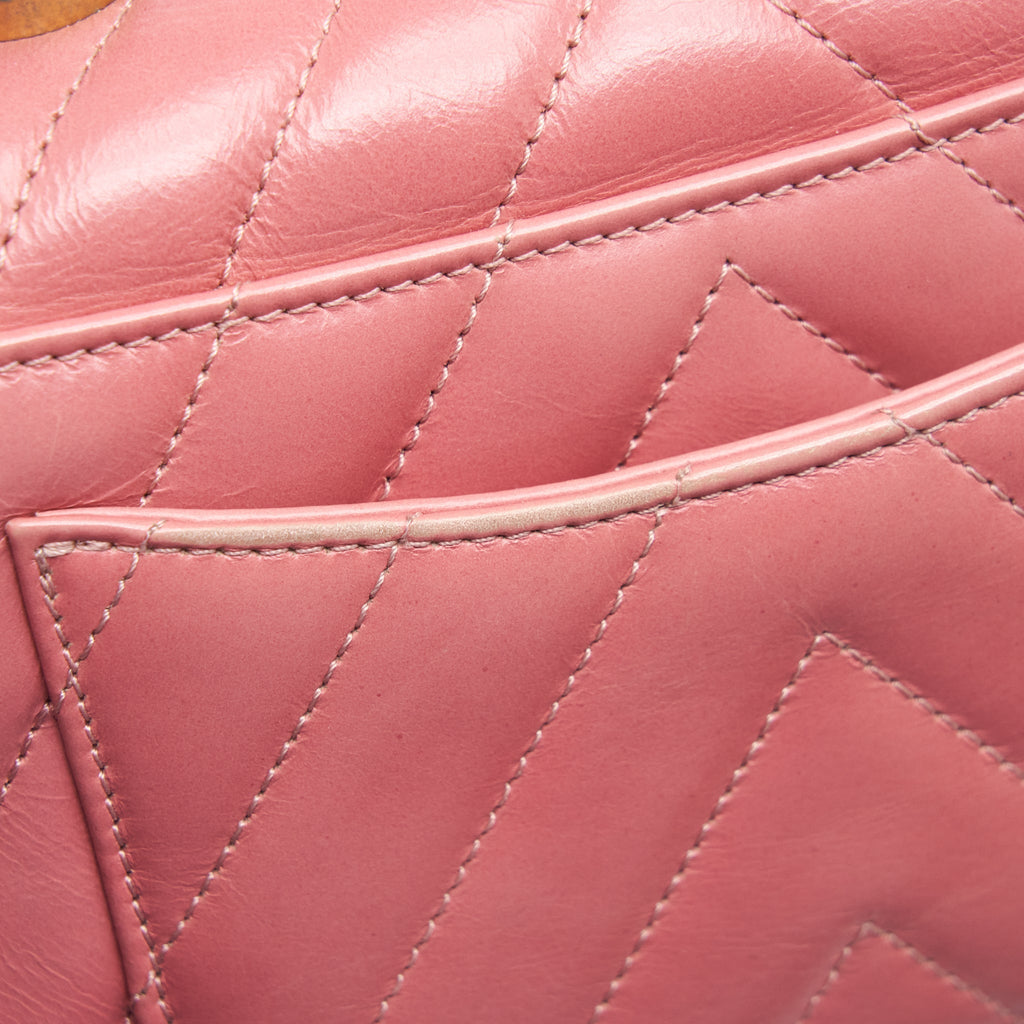 Chanel Small Coco Handle Chevron Calfskin With Lizard Handle Pink