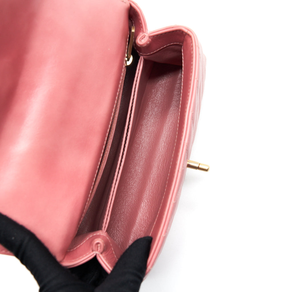 Chanel Small Coco Handle Chevron Calfskin With Lizard Handle Pink