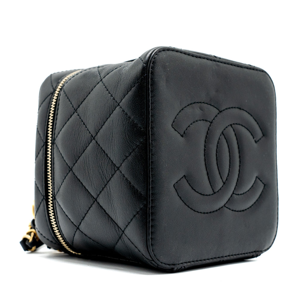 Chanel Top Handle Vanity Crossbody Bag Calfskin Black Brushed  (Microchip)