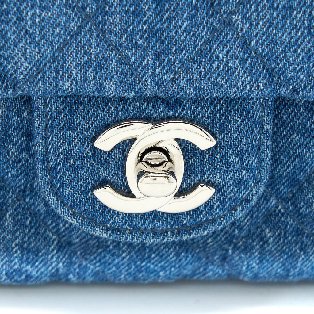 Chanel 20B Mini Square Flap Bag CC Print Denim Blue