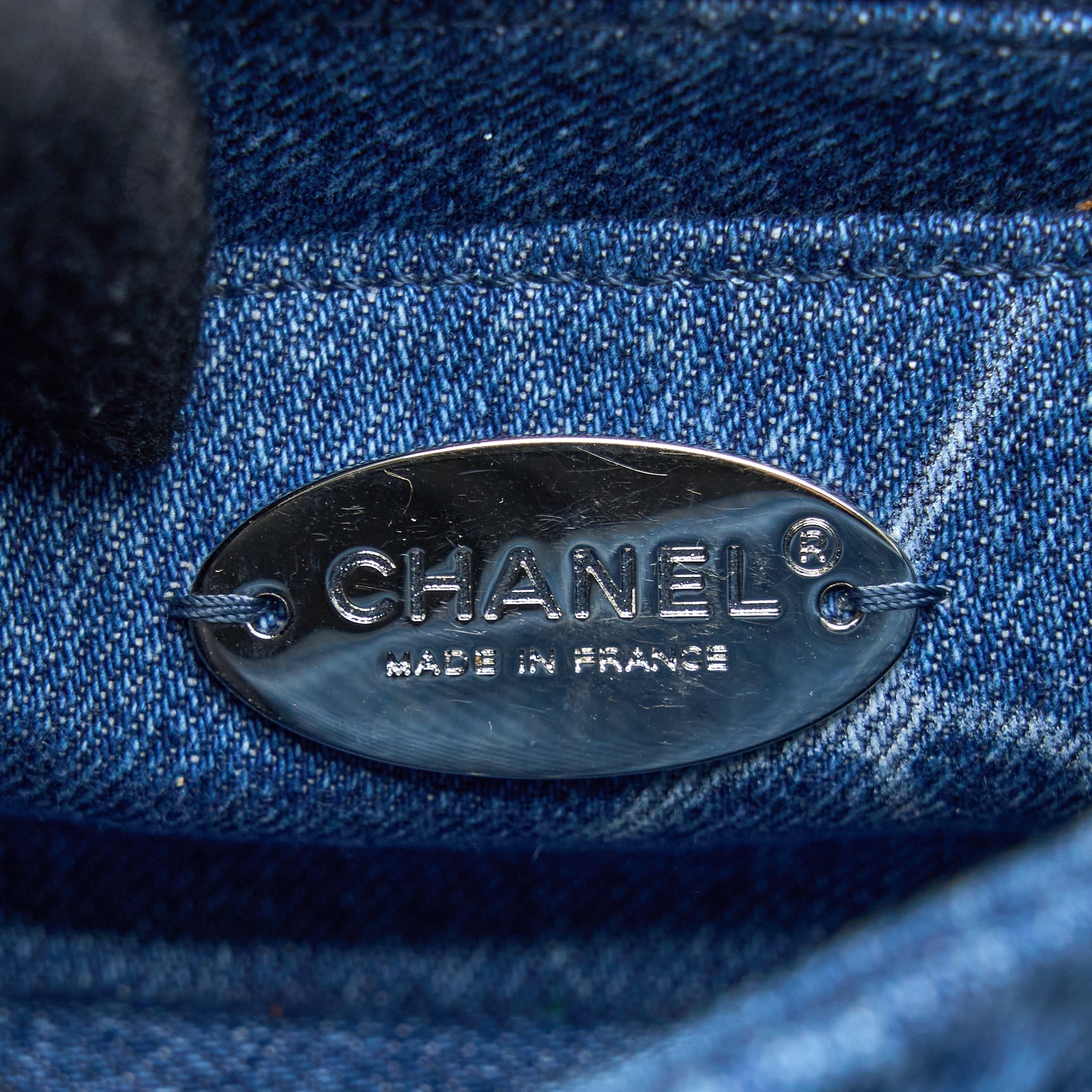 Chanel 20B Mini Square Flap Bag CC Print Denim Blue