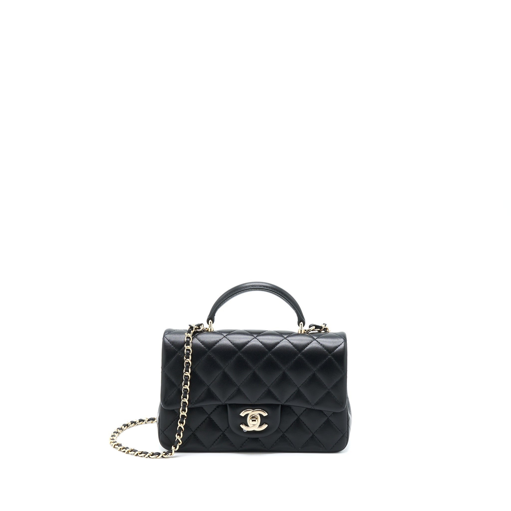 Chanel Top Handle Mini Rectangular Flap Bag Lambskin Black L