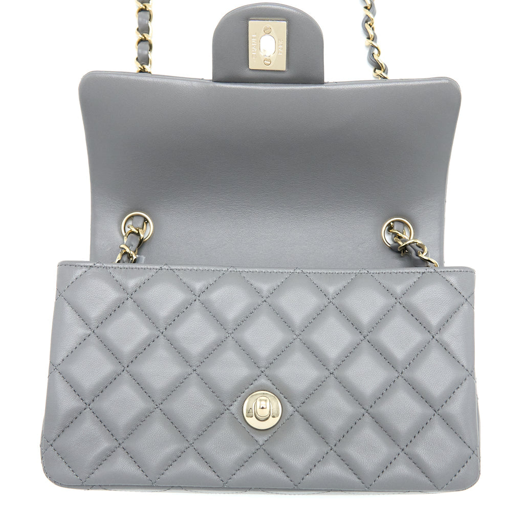 Chanel 22A Mini Rectangular Flap Bag Lambskin Grey L (Microchip)