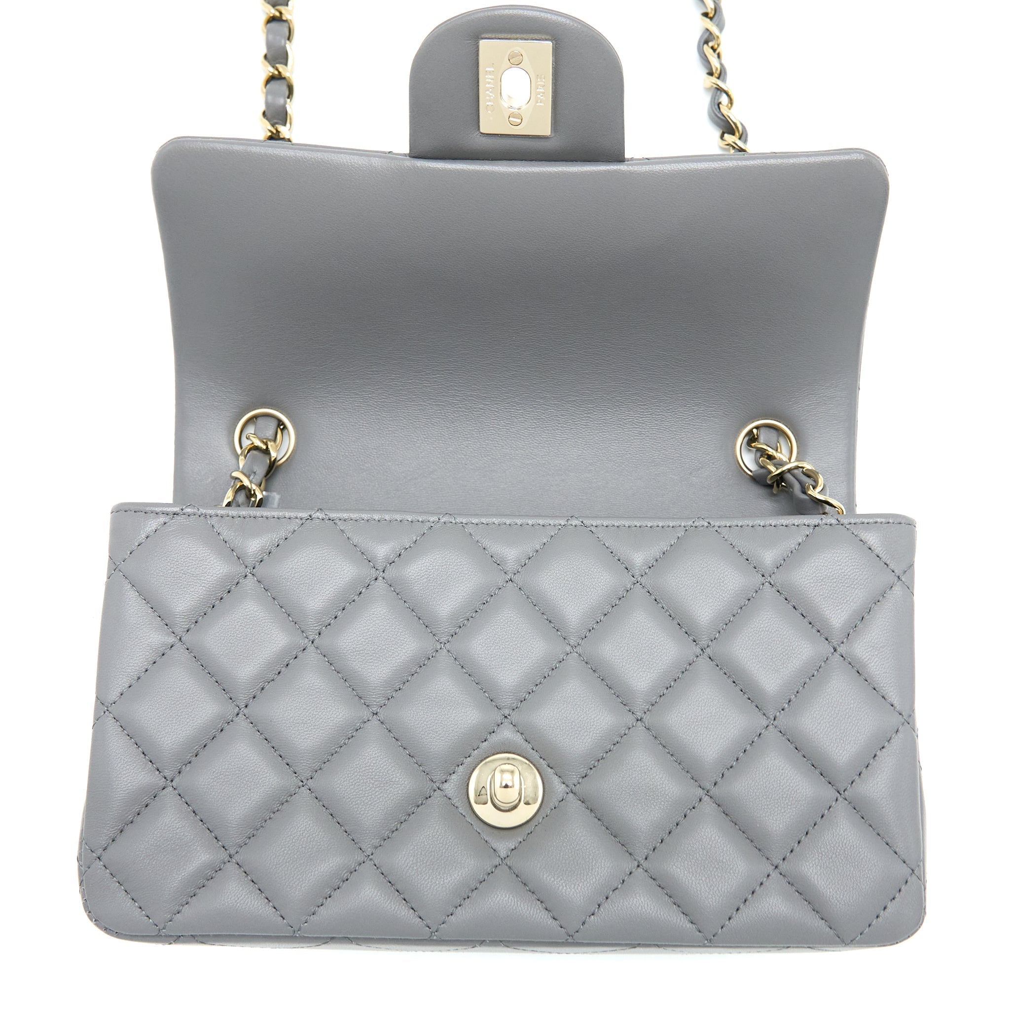 Chanel 22A Mini Rectangular Flap Bag Lambskin Grey L (Microchip)