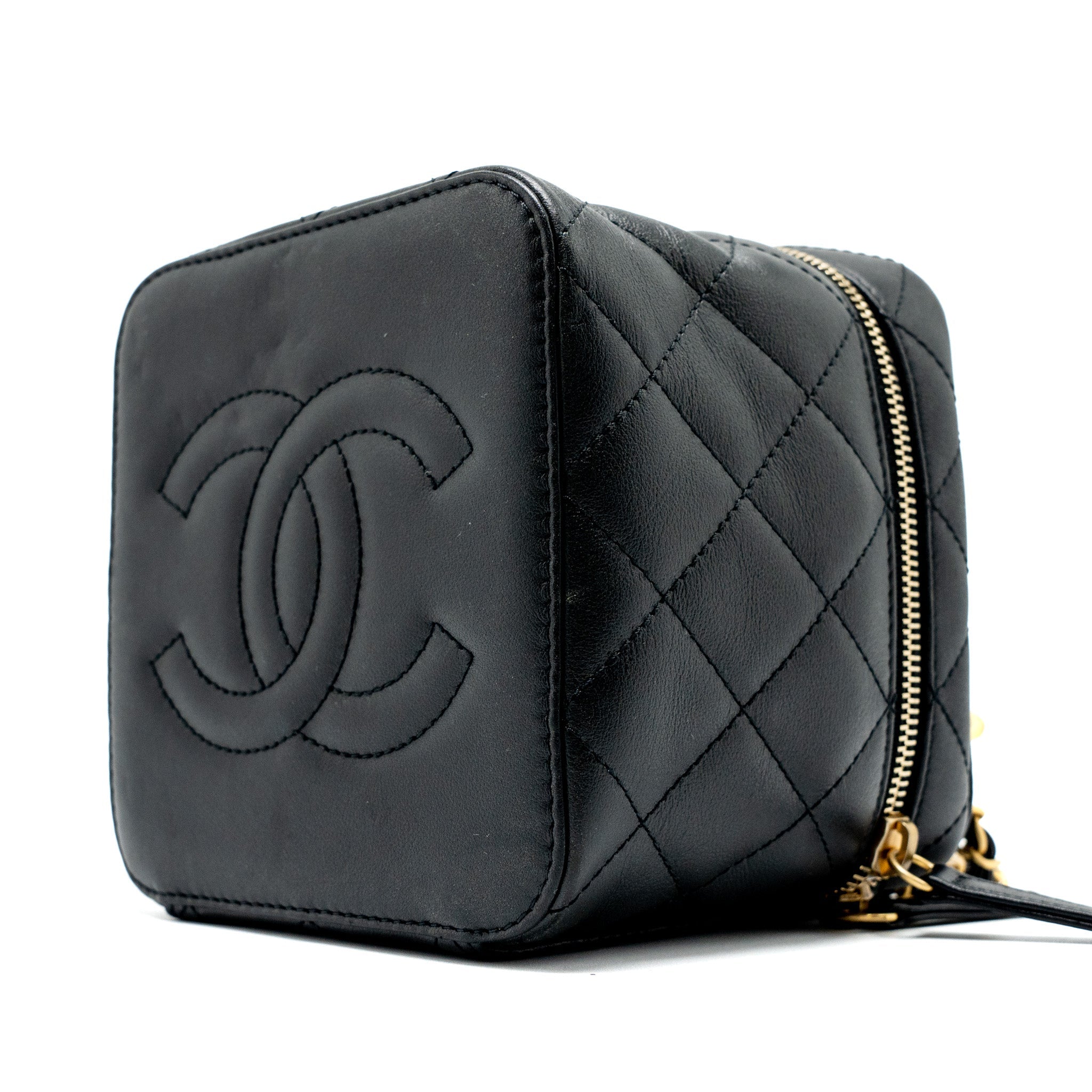 Chanel Top Handle Vanity Crossbody Bag Calfskin Black Brushed  (Microchip)