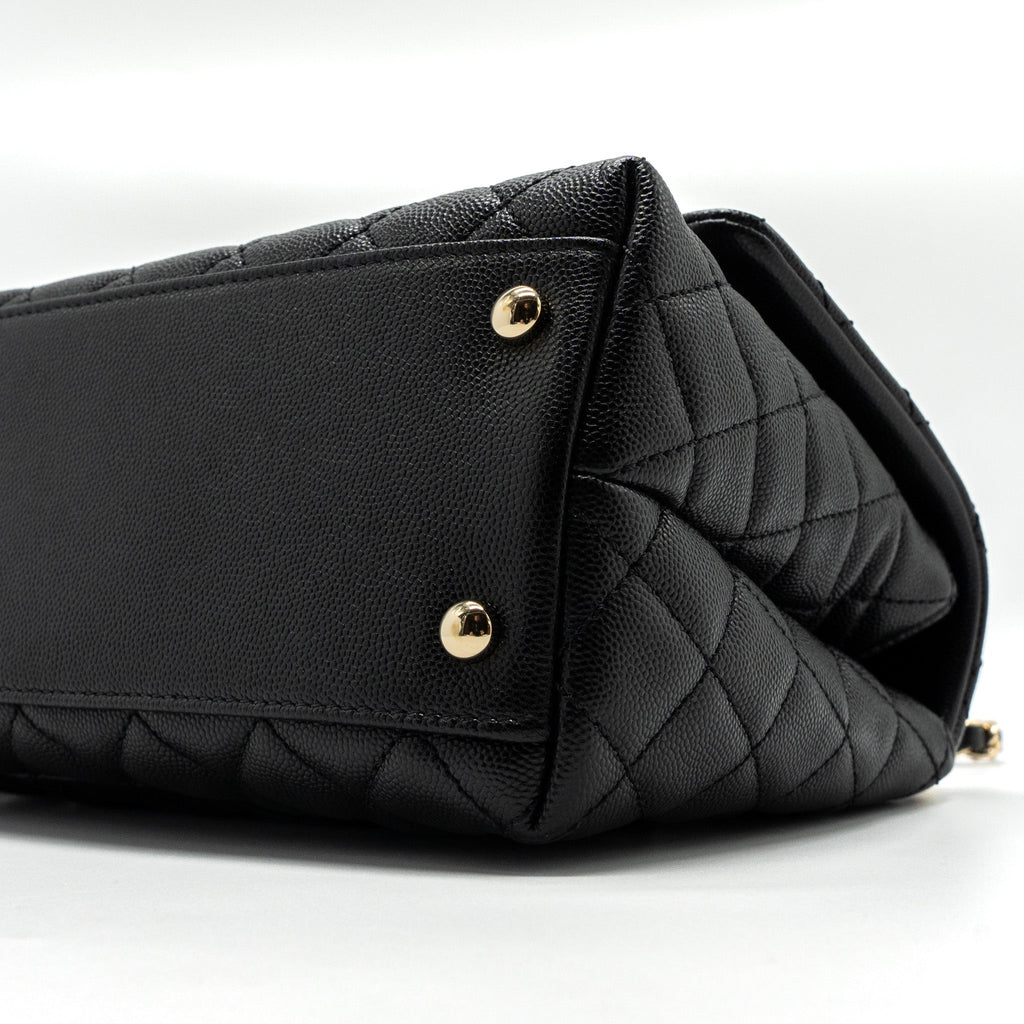 Chanel Medium Coco Handle Flap Bag Lizard Embossed Handle Caviar Black L
