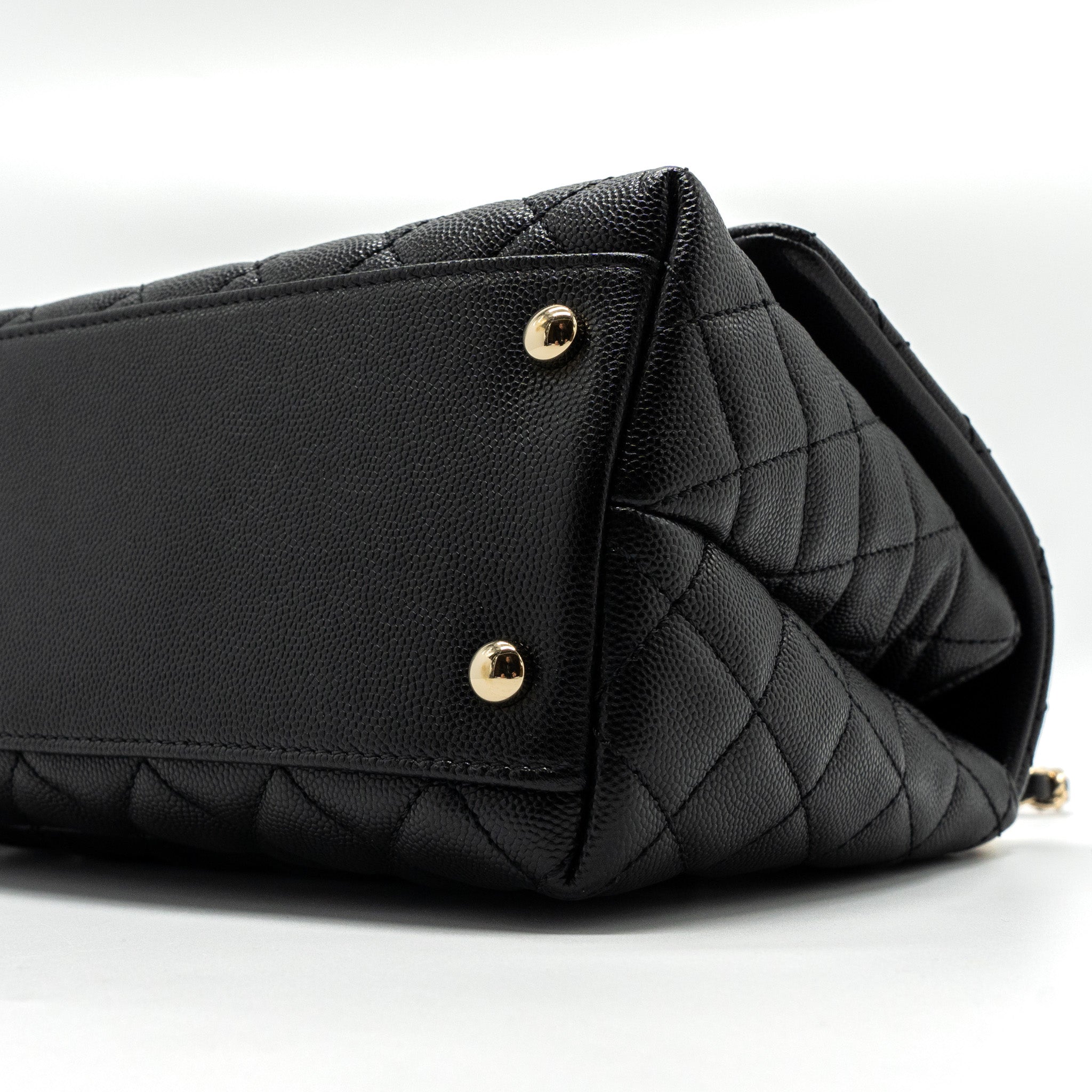 Chanel Medium Coco Handle Flap Bag Lizard Embossed Handle Caviar Black L