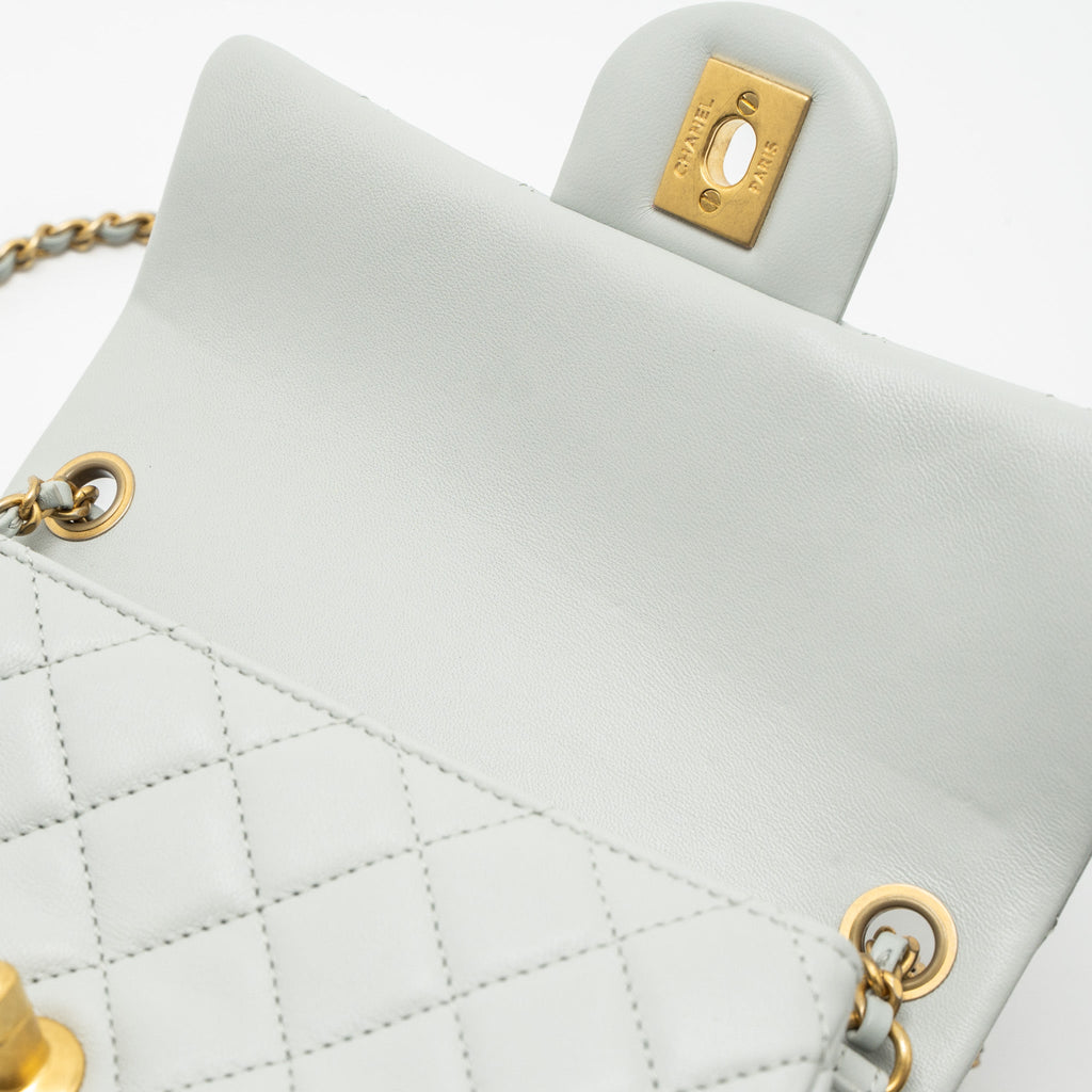 Chanel Pearl Crush Mini Rectangular Lambskin Light Grey Brushed  (Microchip)