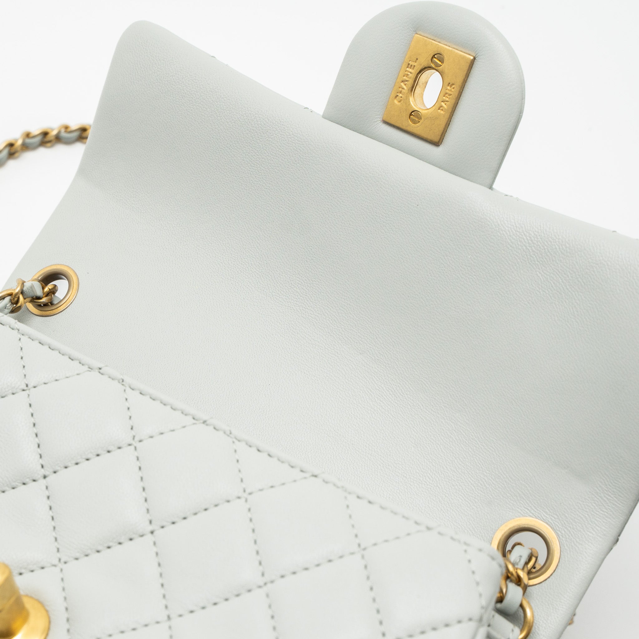 Chanel Pearl Crush Mini Rectangular Lambskin Light Grey Brushed  (Microchip)