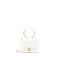Chanel Circular Handle Quilted Flap Bag Lambskin White Brushed