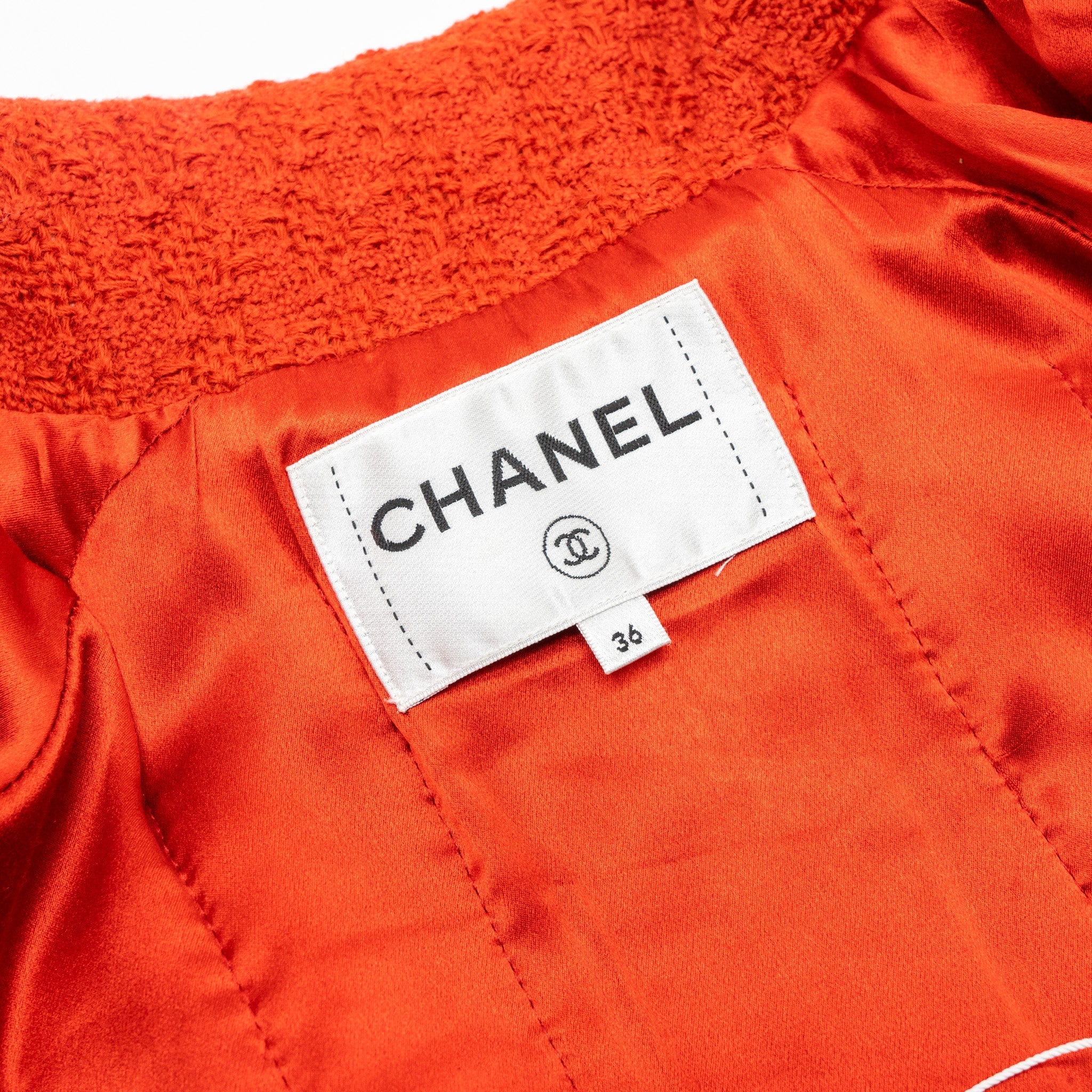 Chanel Size 36 19K Tweed Zip Up Jacket Wool Dark Orange